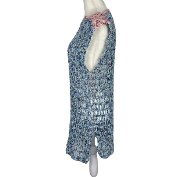 Hand Knit Bohemian Crochet Dress Cover Up Blue Pink Size Small Medium - Picture 3 of 8
